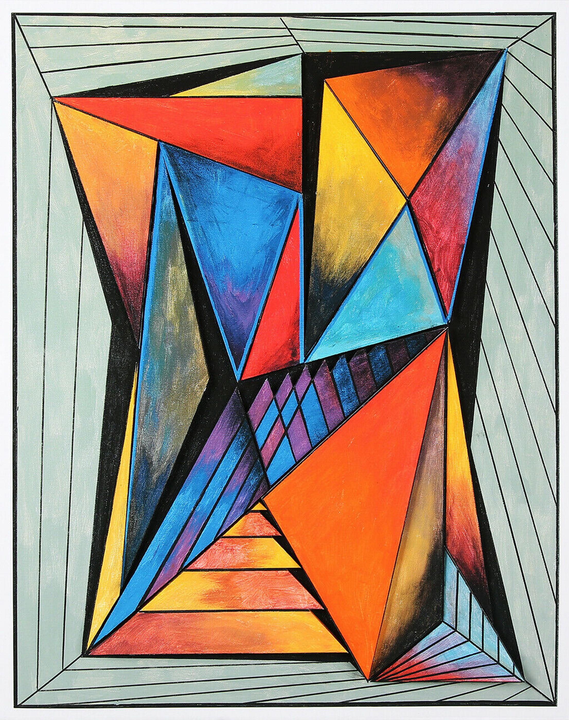 Geometric Composition #4 (3D-construction, Op Art, Lyonel Feininger) - Print by Eduard Diem 