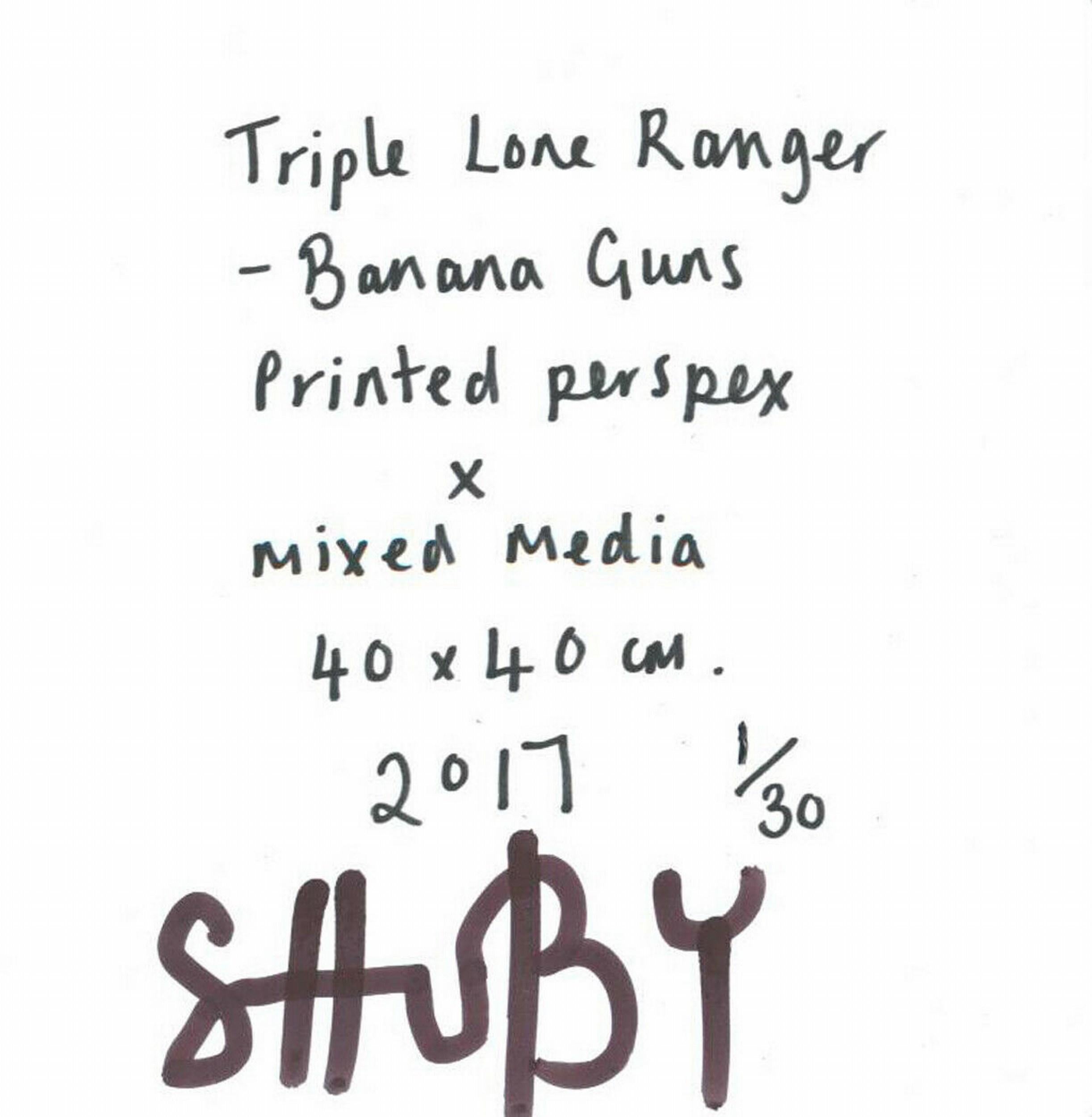 Triple Lone Ranger - Banana Guns - 3D (Pop Art, Warhol, Street Art) - Black Figurative Print by Shuby