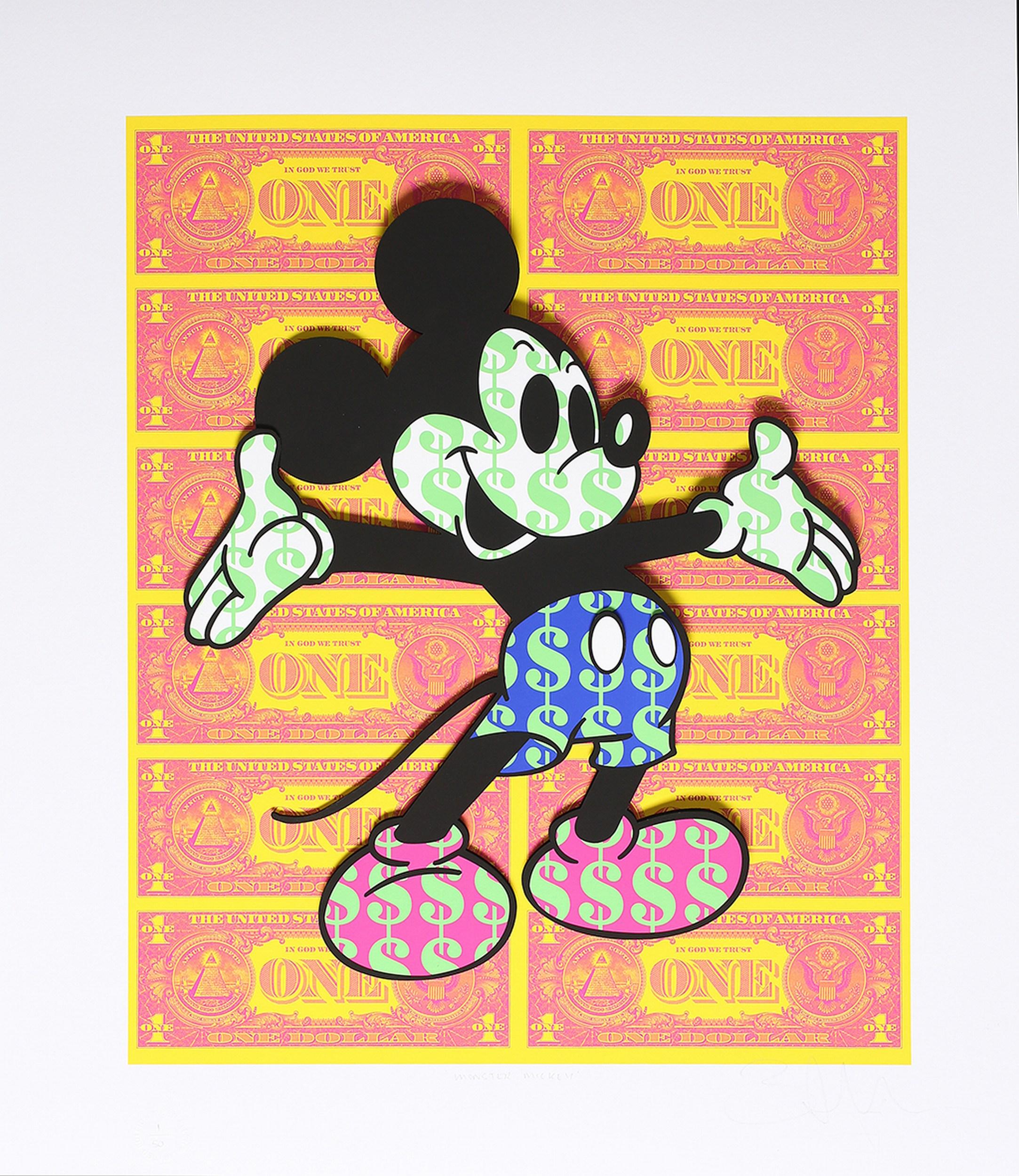 Ben Allen Figurative Print - Dollar Mickey (Orange) (Pop Art, Street Art, Urban Art, Disney)