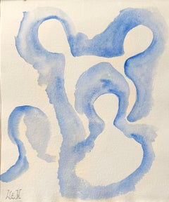 „Anime“ von Enzio Wenk, 2020 – Blaues Aquarell auf Papier, Abstrakt-Figurative Malerei