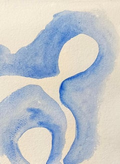 "Anime" by Enzio Wenk, 2020 - Blue Watercolor on Paper, Abstract Figurative