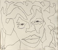„Afro“ von Enzio Wenk, 2022 – Schwarze indische Tuschezeichnung auf Papier, figurativ
