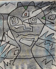 „Maschera“ von Enzio Wenk, 2022 – Graues Aquarell auf Papier, Figuratives Porträt