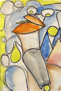 "Gallo" by Enzio Wenk, 2020-21 - Watercolor and Marker, Abstract Animal, Rooster