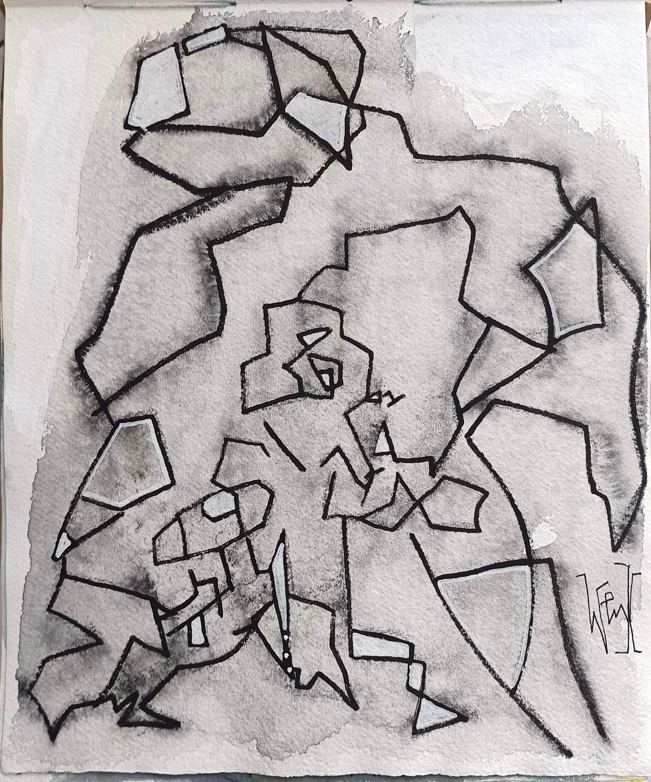"Figura" di Enzio Wenk, 2020-2022 - Acquerello e pennarello, figura astratta