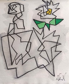 "Personaggio con fiore" di E. Wenk, 2020-22 - Acquerello e pennarello, figura