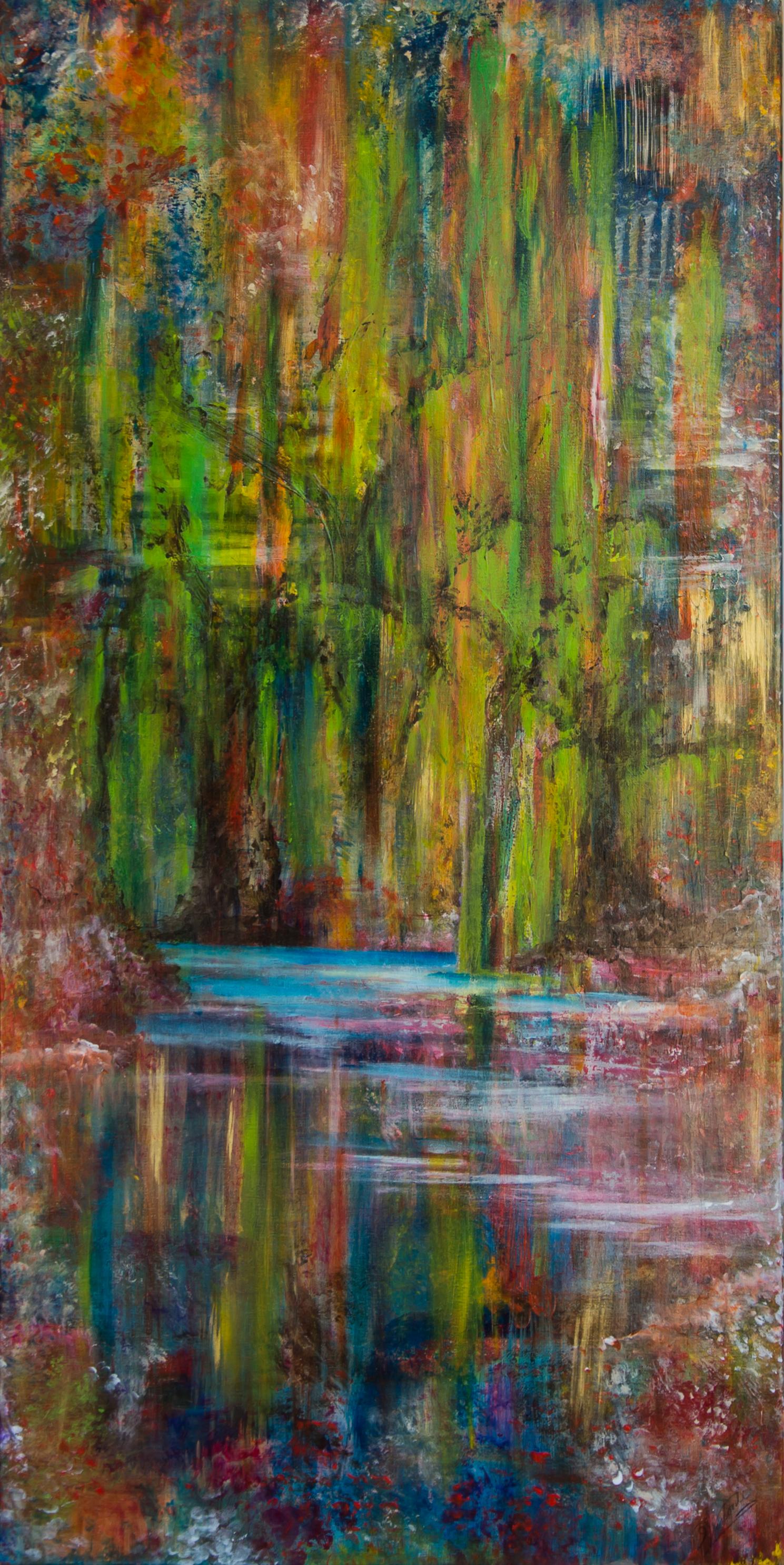 Gary Visconti  Abstract Painting - FANTASY-SWAMP- vertical colorful  abstract painting