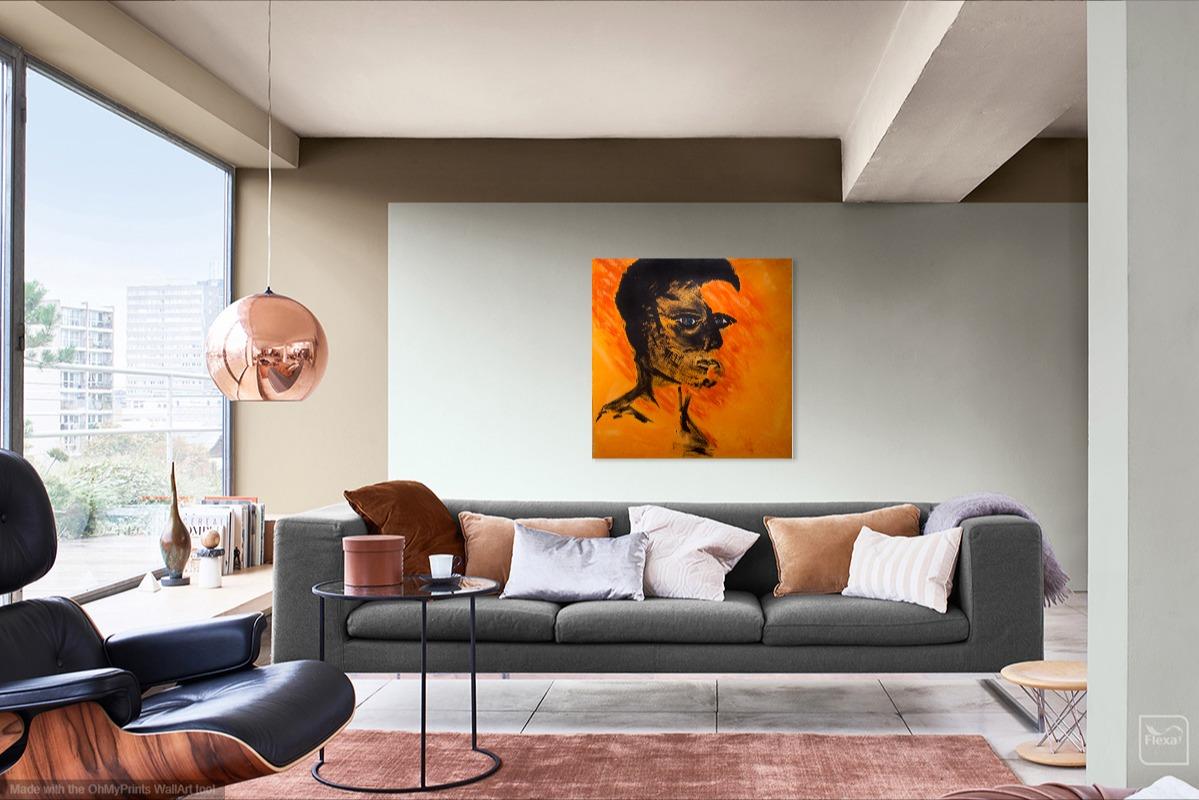HIM- orange figurative painting square - Painting by Gary Visconti 