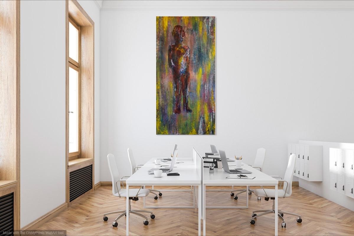 LONER- colorful figurative painting vertical - Painting by Gary Visconti 