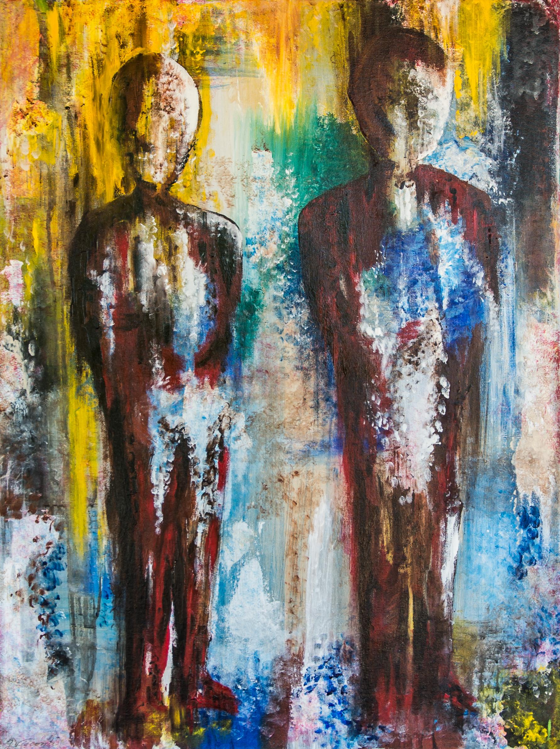 MEN OF COLOR- blue with yellow figurative painting acrylic on canvas