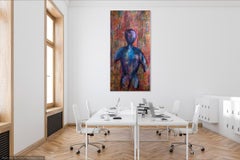 STARMAN- vertical red and blue figurative painting