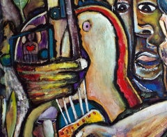 AMAZON GUITARIST- Figurative Painting, vertical oil on canvas