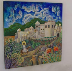 ENTRY INTO JERUSALEM- Landscape Painting blue and yellow