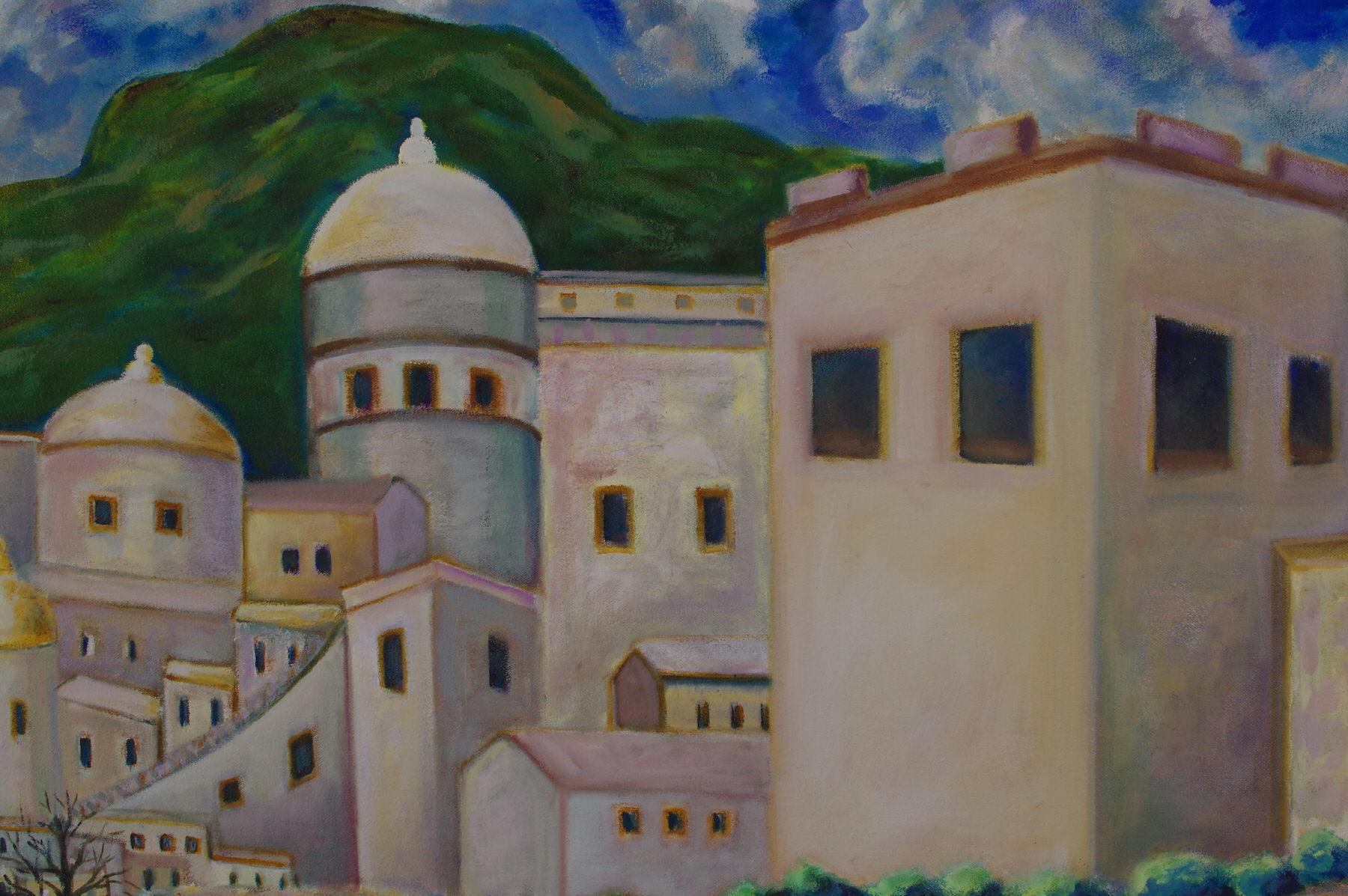 ENTRY INTO JERUSALEM- Landscape Painting blue and yellow 3