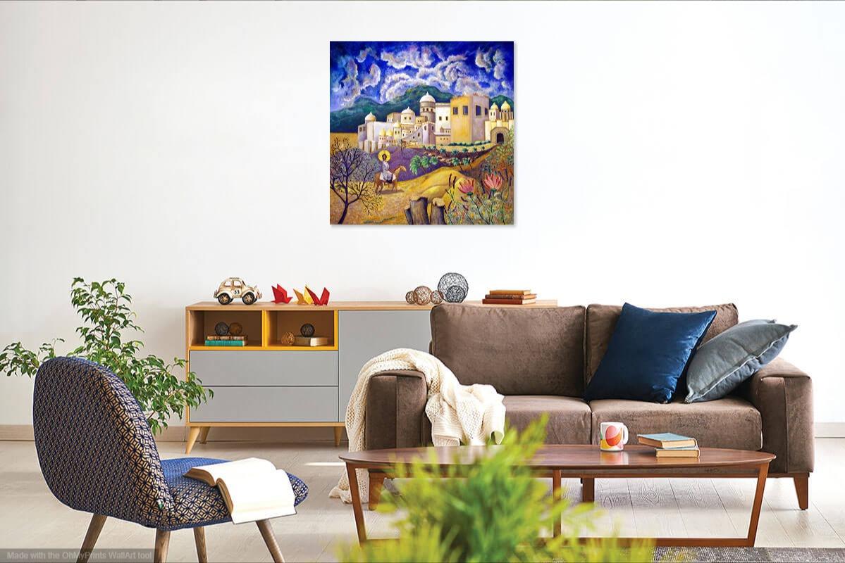 ENTRY INTO JERUSALEM- Landscape Painting blue and yellow 4