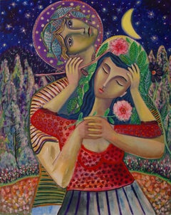 LOVERS UNDER STARS- Colorful vertical Painting