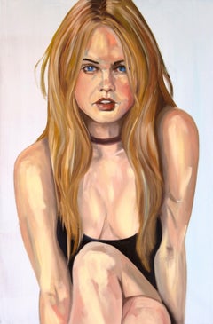 Untitled- figurative Painting, woman blue eyes