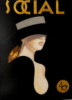 Noche Social- black & yellow figurative Painting