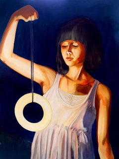 Luz Social- verticale figurativo, donna con luce, blu scuro