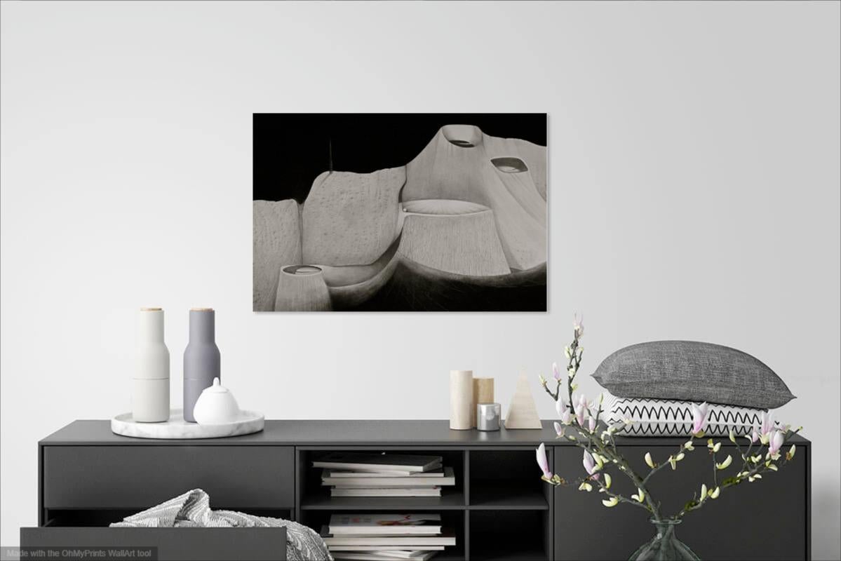 Excursion 4- Schwarz-Weiß-Abstraktionsgemälde horizontal – Art von Kathleen Cammarata
