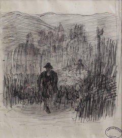 Gaêtan Dumas, 'Study of Mountain Shepherds', Pencil & Ink Drawing on Paper, 1906