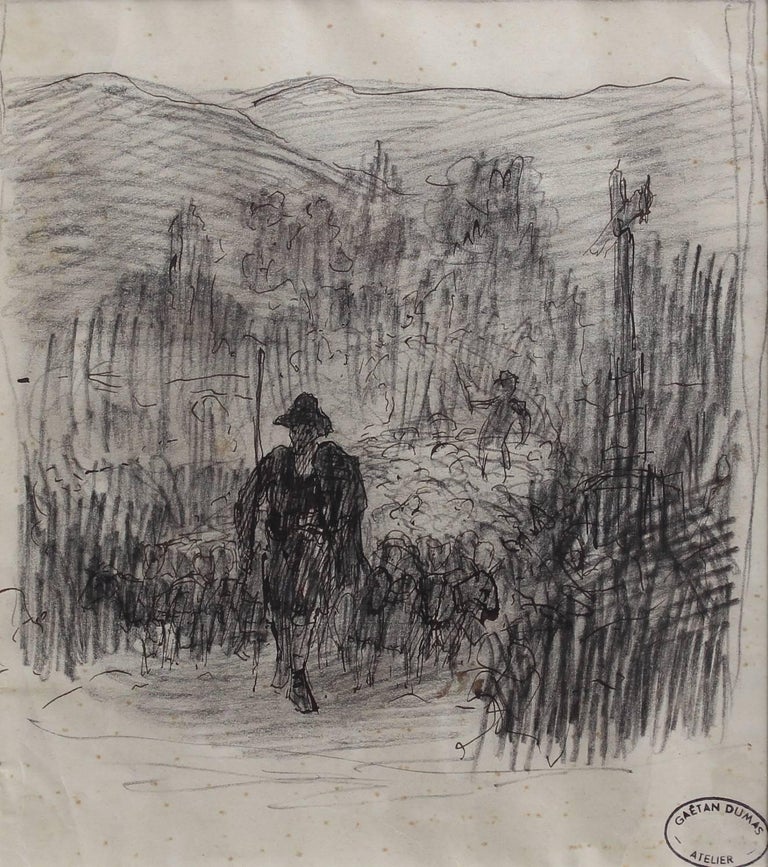 Gaêtan Dumas - Gaêtan Dumas, 'Study of Mountain Shepherds', Pencil and ...