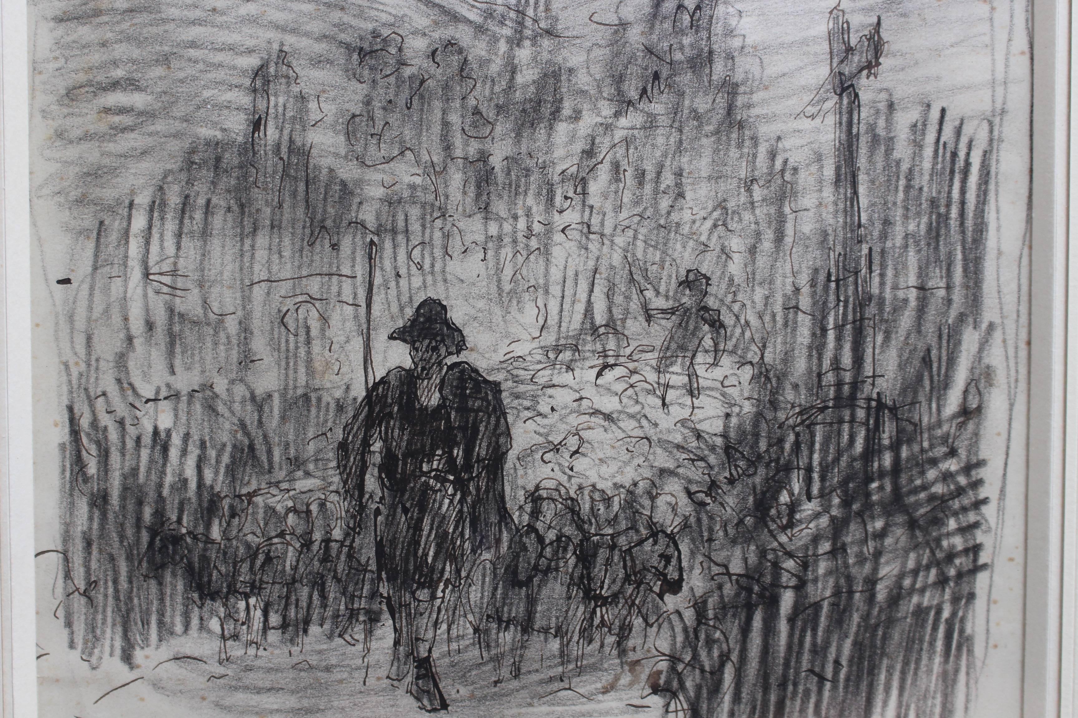 Gaêtan Dumas, 'Study of Mountain Shepherds', Pencil & Ink Drawing on Paper, 1906 7