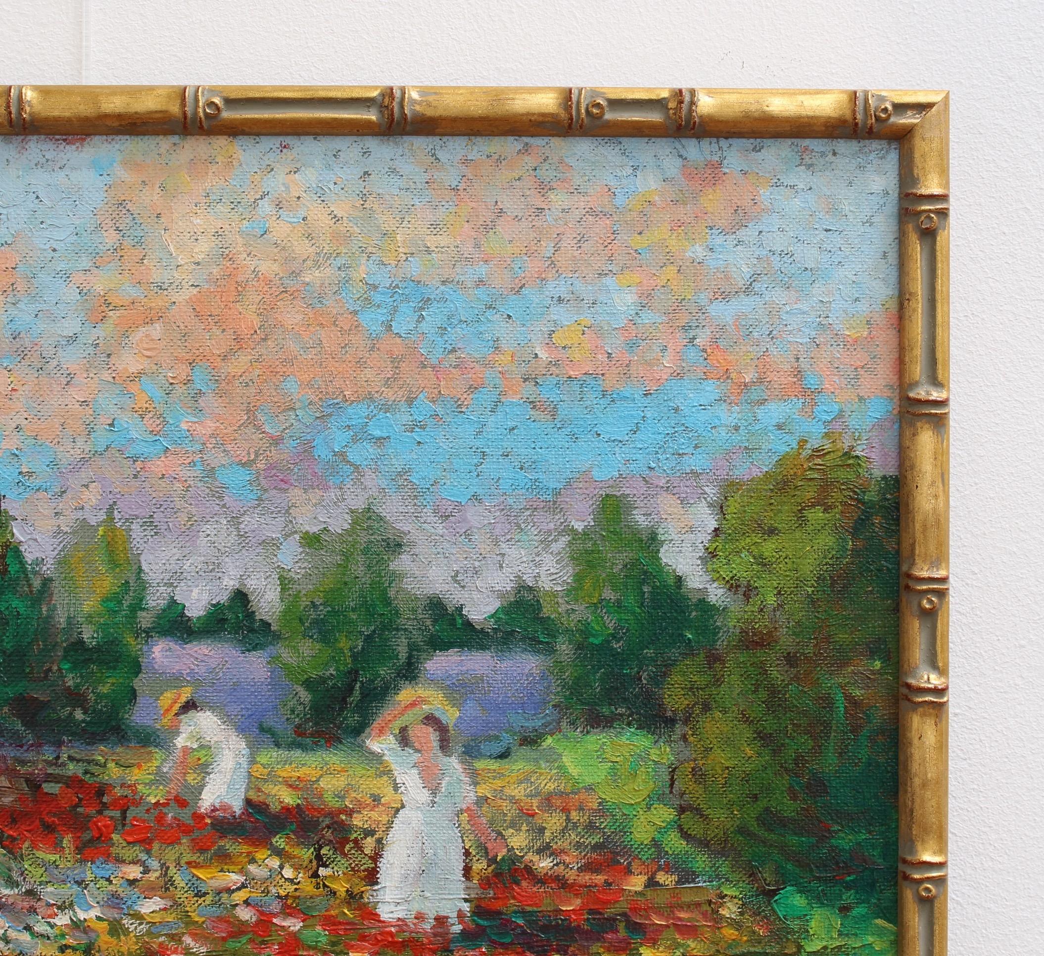 'Women Tending Flowered Field' by Antoine Bogey, French Impressionist Painting 4