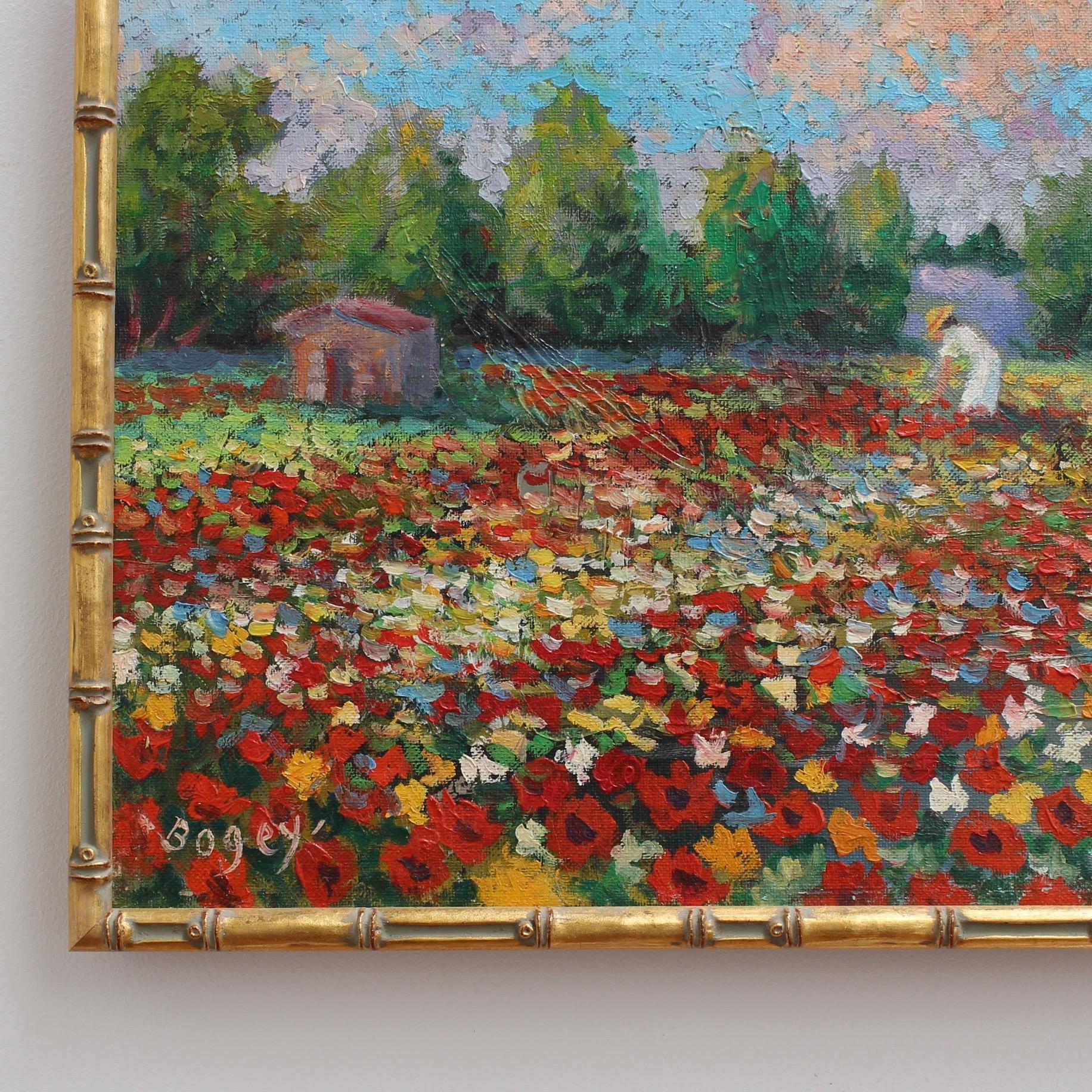 'Women Tending Flowered Field' by Antoine Bogey, French Impressionist Painting 5
