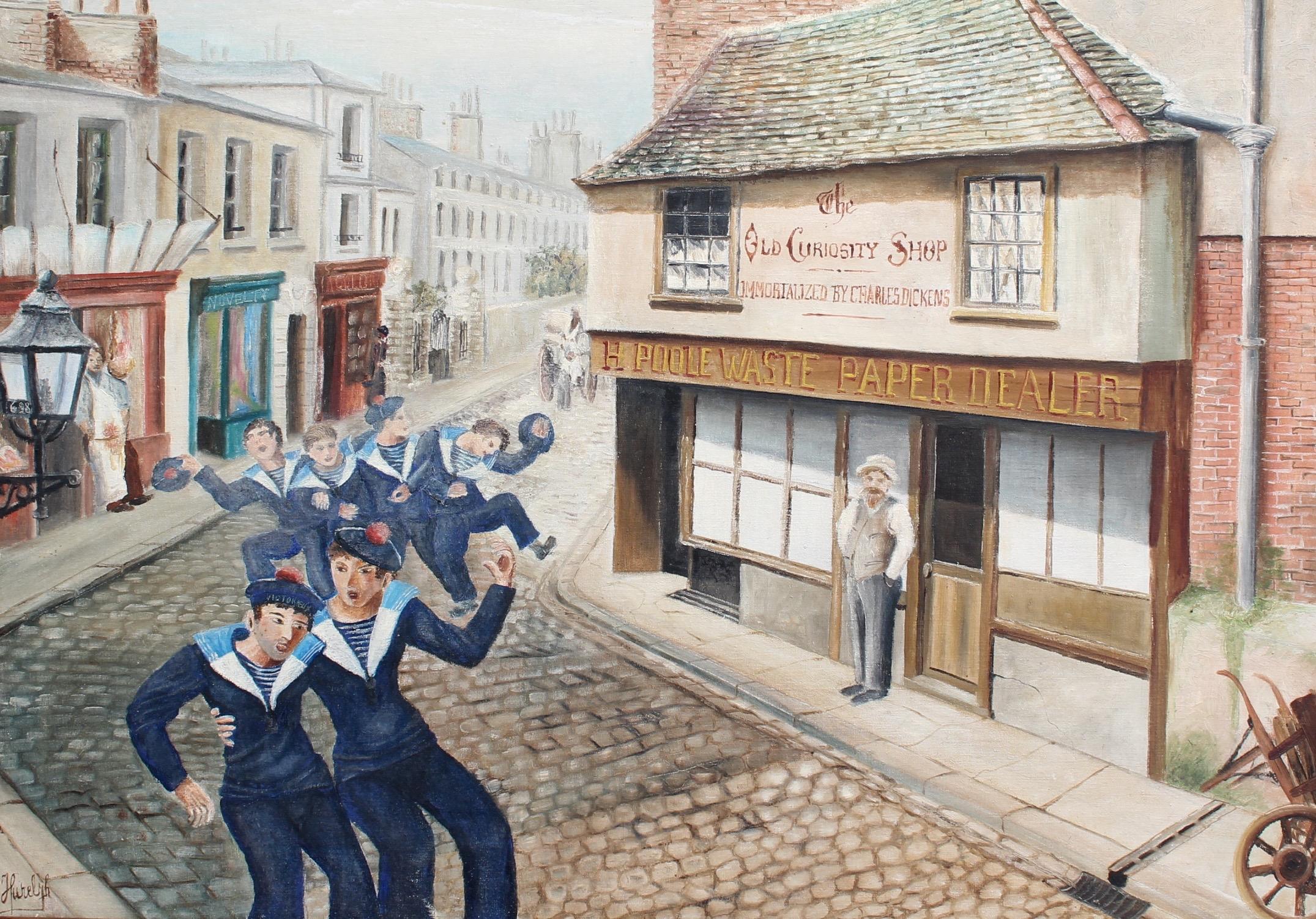 Hurel Portrait Painting - 'La Bordée -Tacking in Front of the Old Curiosity Shop' French Sailors in London