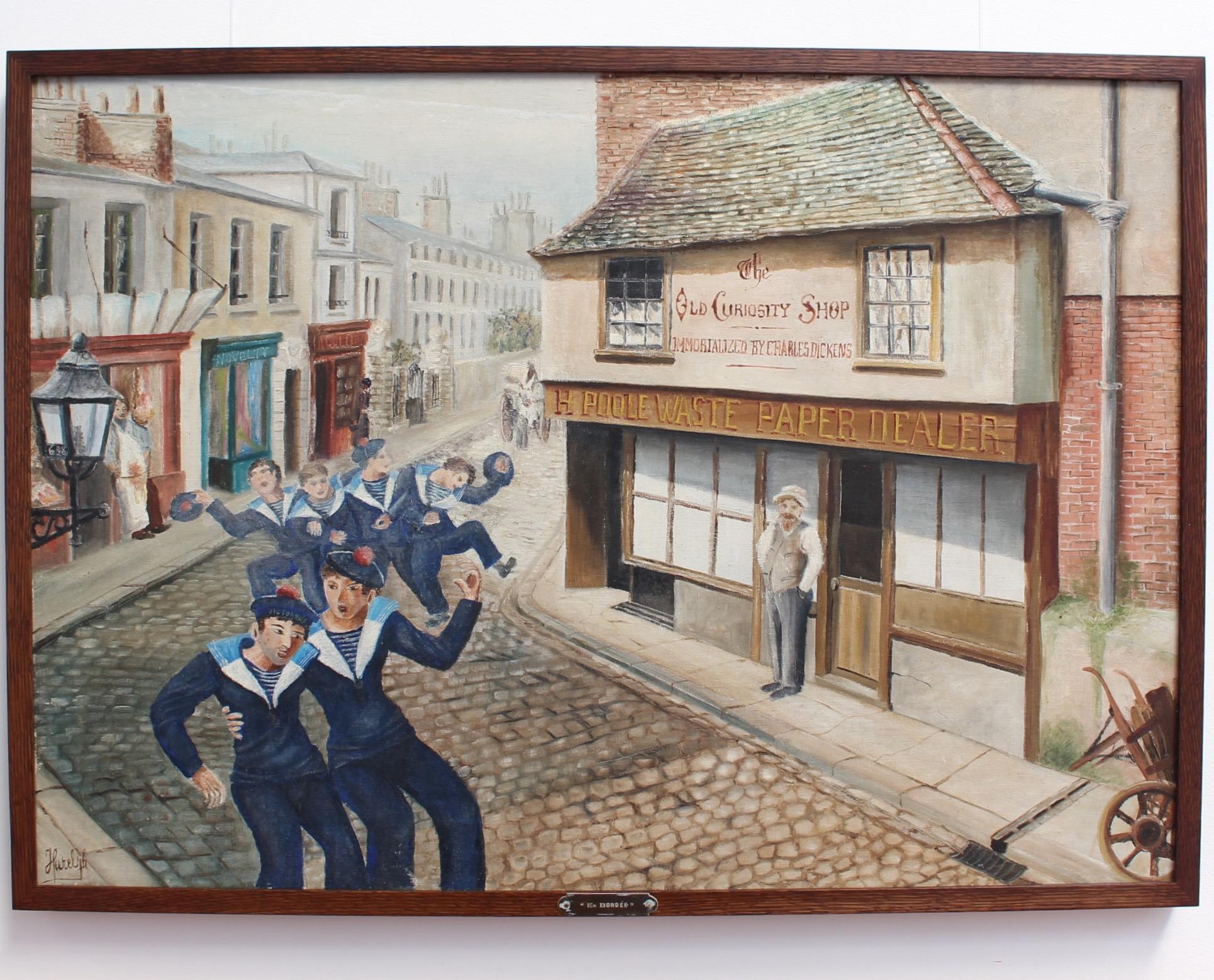 'La Bordée -Tacking in Front of the Old Curiosity Shop' French Sailors in London - Painting by Hurel