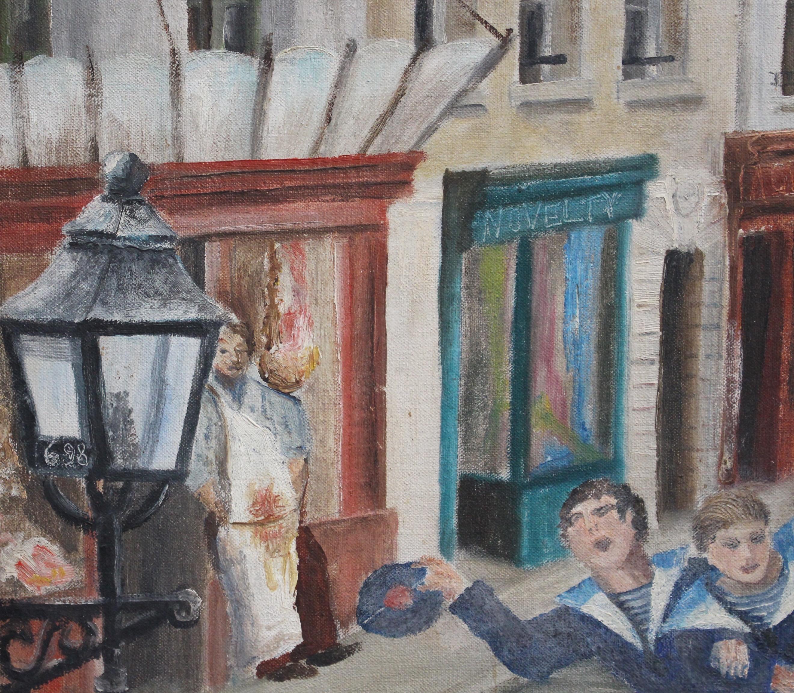 'La Bordée -Tacking in Front of the Old Curiosity Shop' French Sailors in London - Modern Painting by Hurel