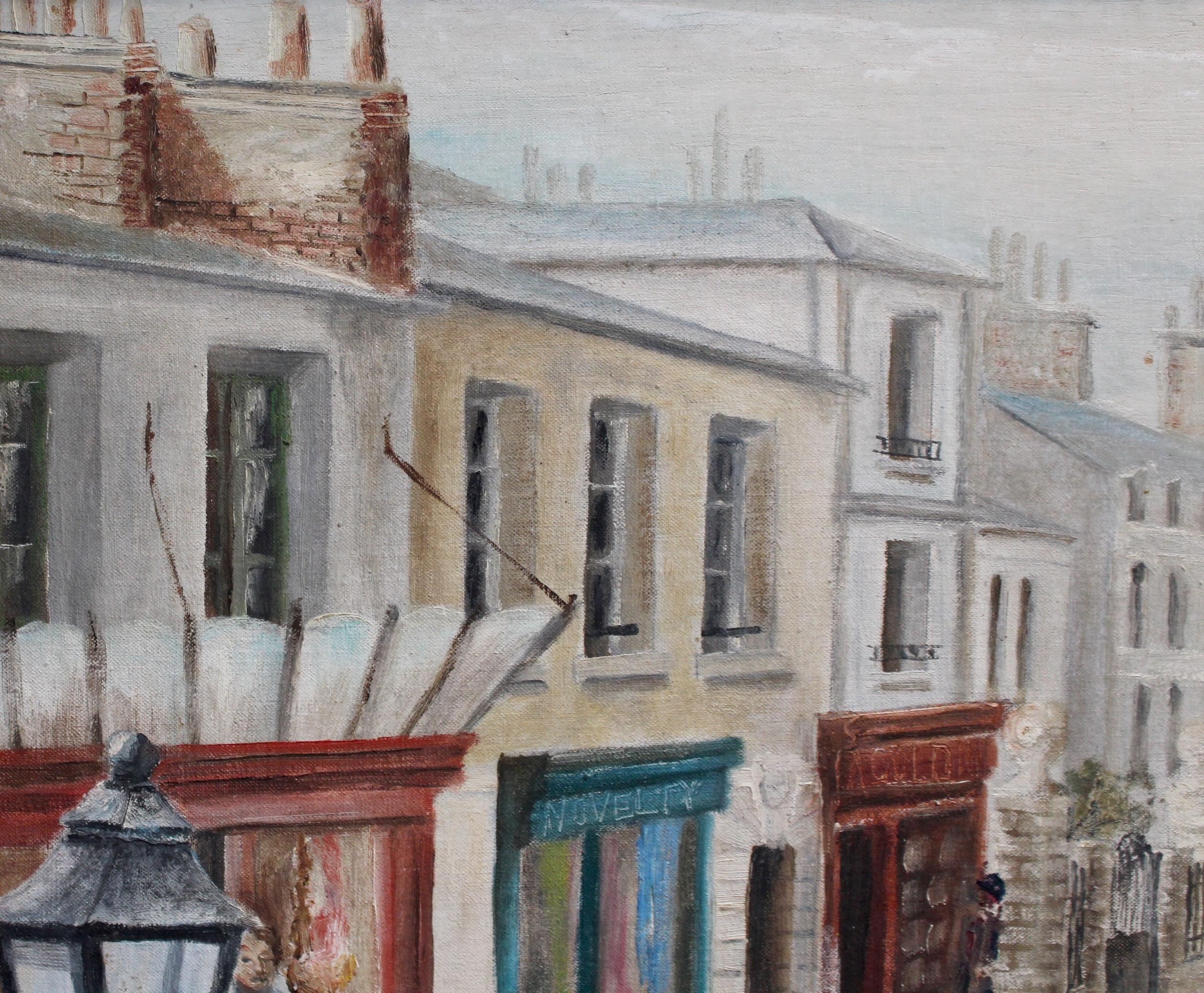 'La Bordée -Tacking in Front of the Old Curiosity Shop' French Sailors in London - Gray Portrait Painting by Hurel