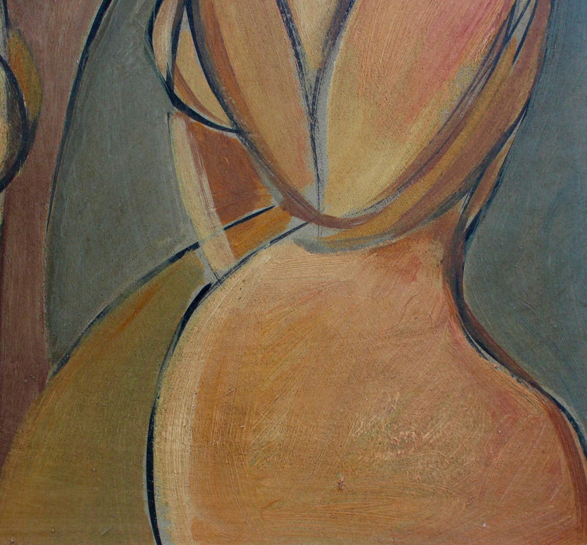 STM, 'Posing Nudes', Cubist Portrait Nude Oil Painting, circa 1940s 5