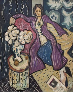'Portrait of Woman in Purple Coat' by A.R.D., circa 1940s (After Henri Matisse)