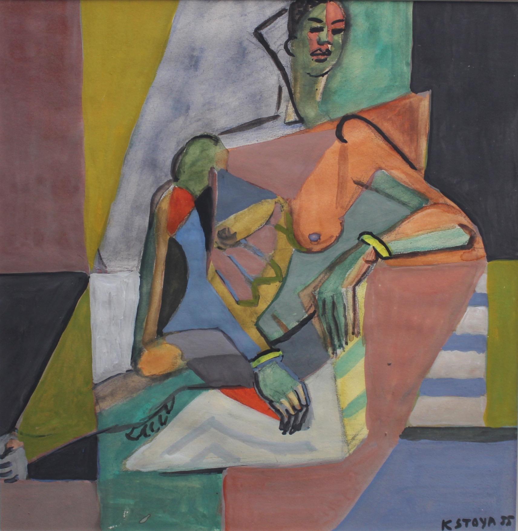 Cubist Nude Portrait of Seated Woman II  - Art by Kosta Stojanovitch