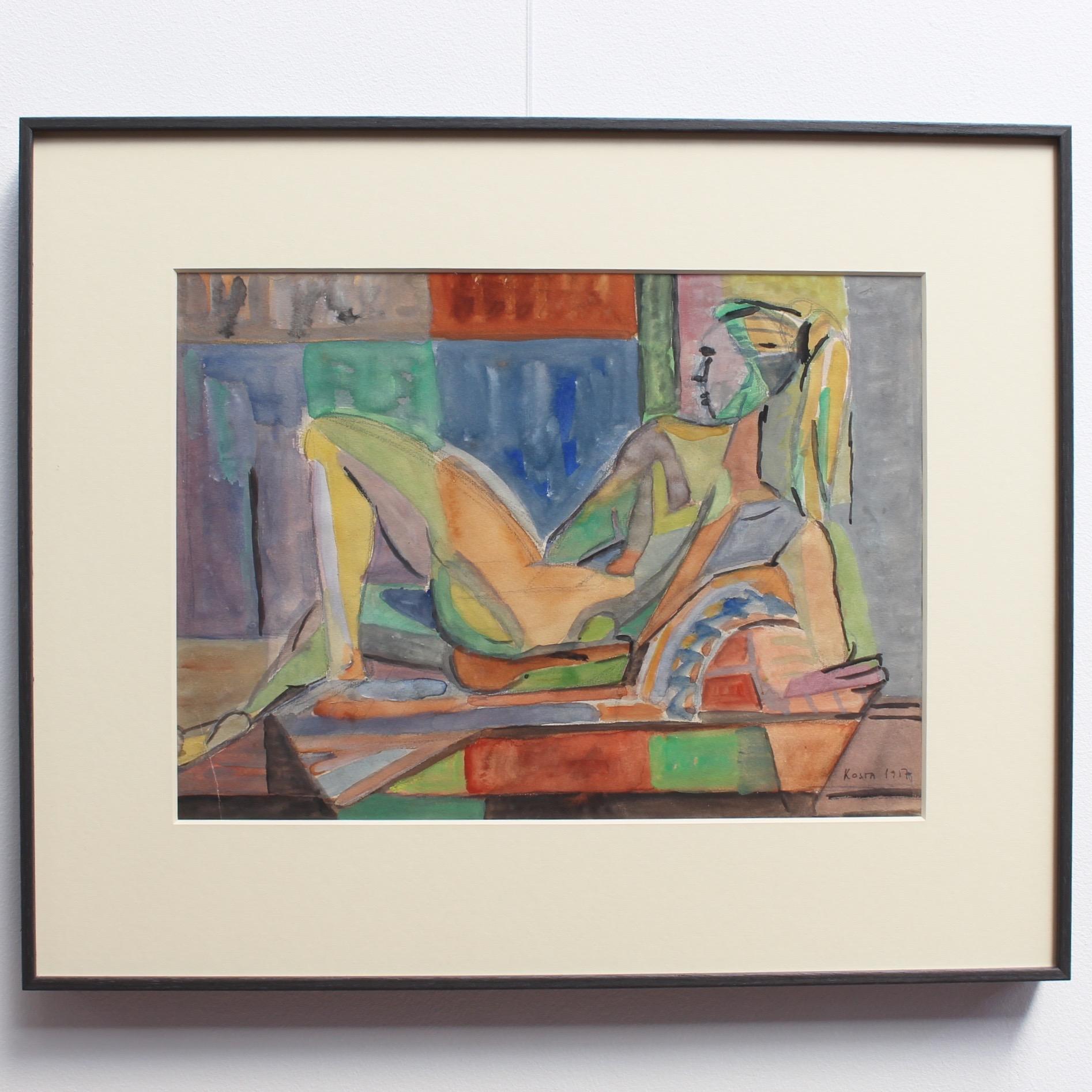 Reclining Nude Model - Painting by Kosta Stojanovitch
