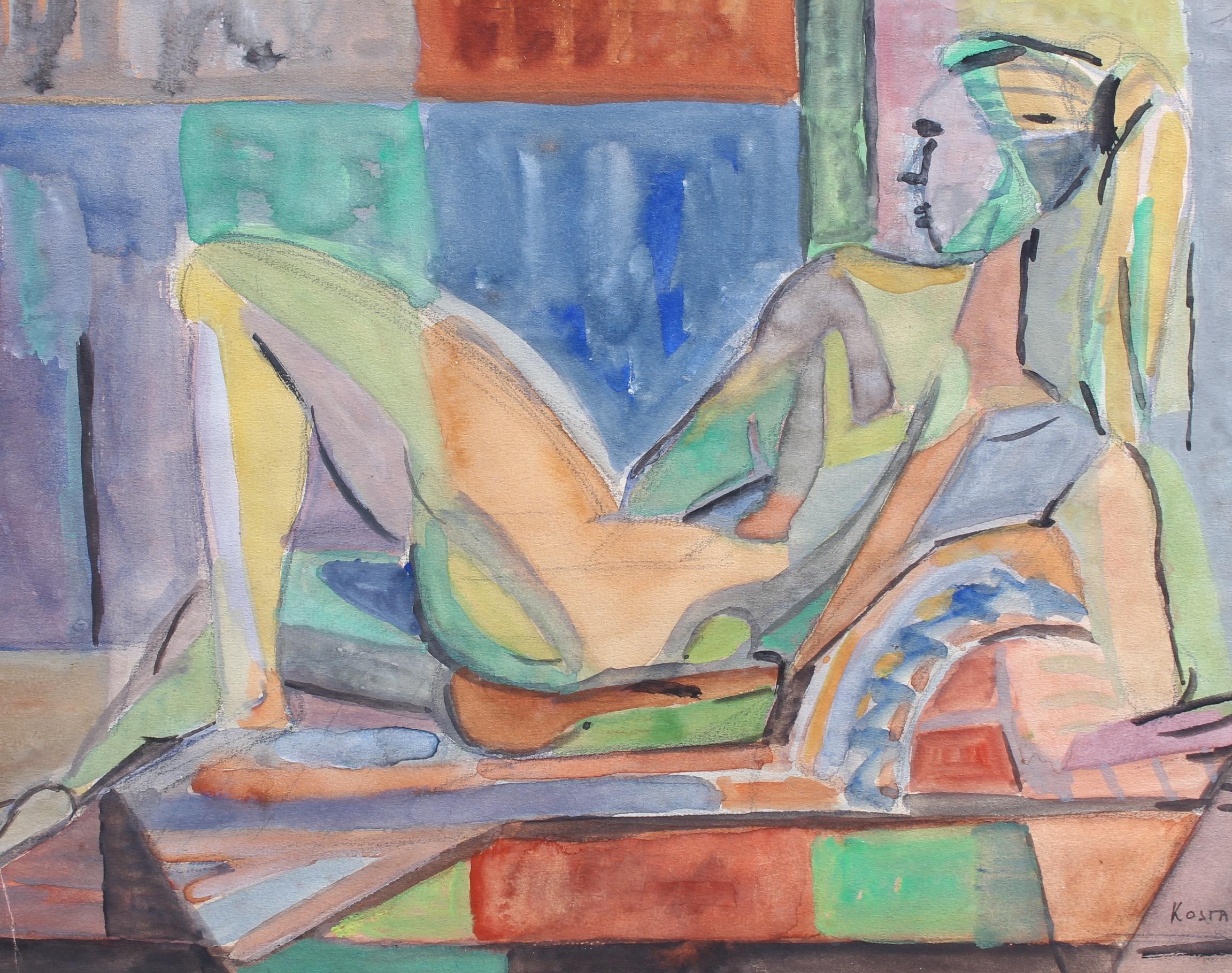 Kosta Stojanovitch Nude Painting - Reclining Nude Model