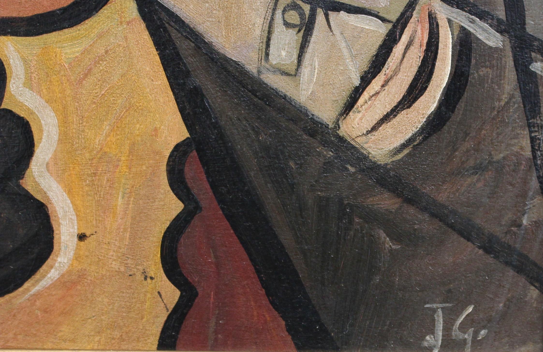 J.G.:: „Ma Jolie“:: kubistisches abstraktes Stillleben:: ca. 1950er Jahre 8