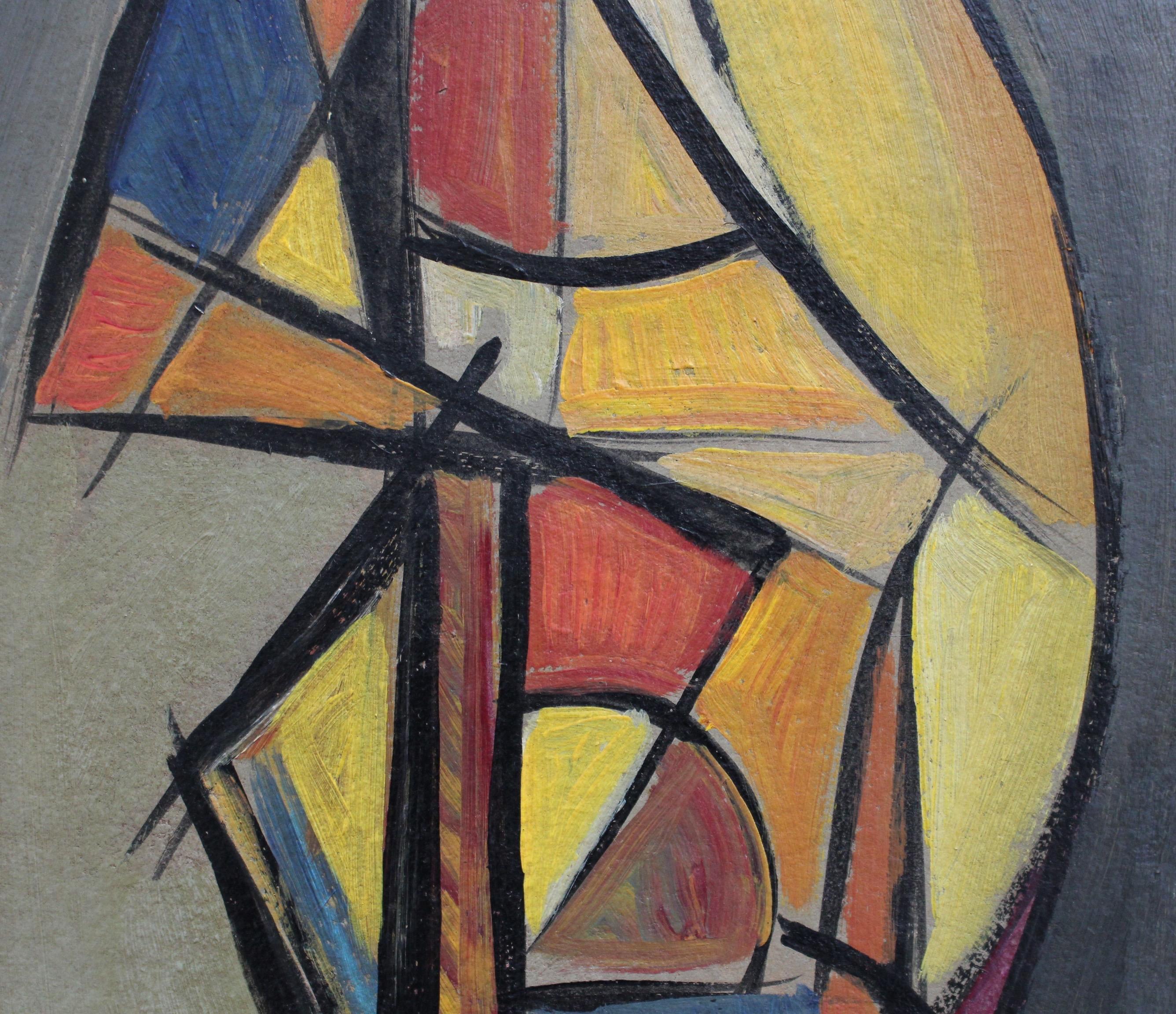 V.R., 'Pizzicato' Double Bass Player, Cubist - Abstract Oil Painting 1940s - 50s 5