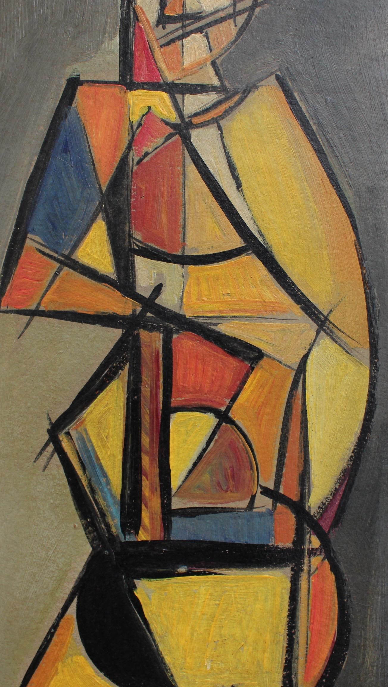 V.R., 'Pizzicato' Double Bass Player, Cubist - Abstract Oil Painting 1940s - 50s 6