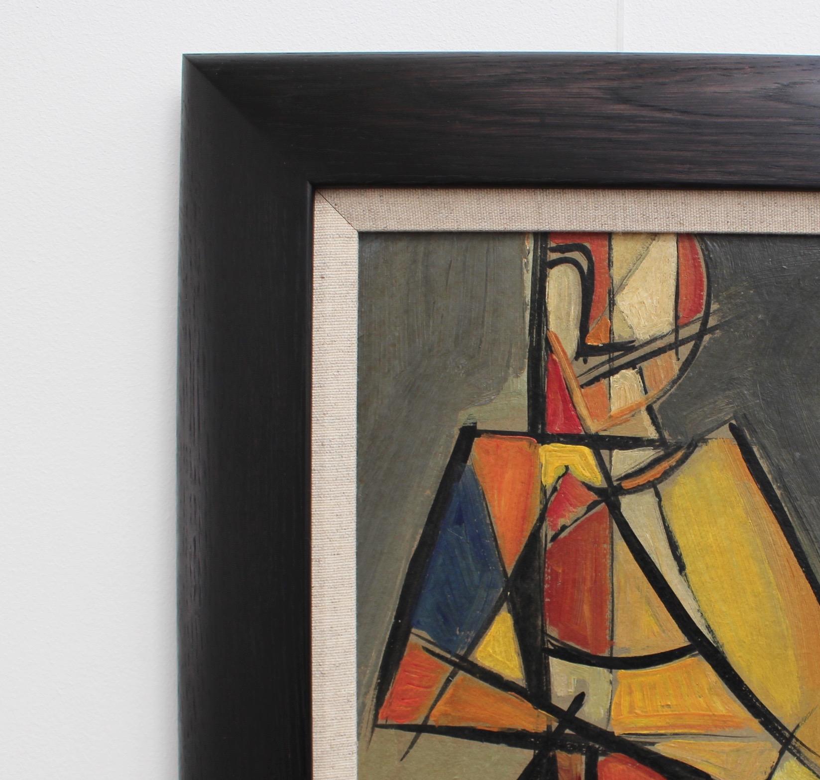 V.R., 'Pizzicato' Double Bass Player, Cubist - Abstract Oil Painting 1940s - 50s 7