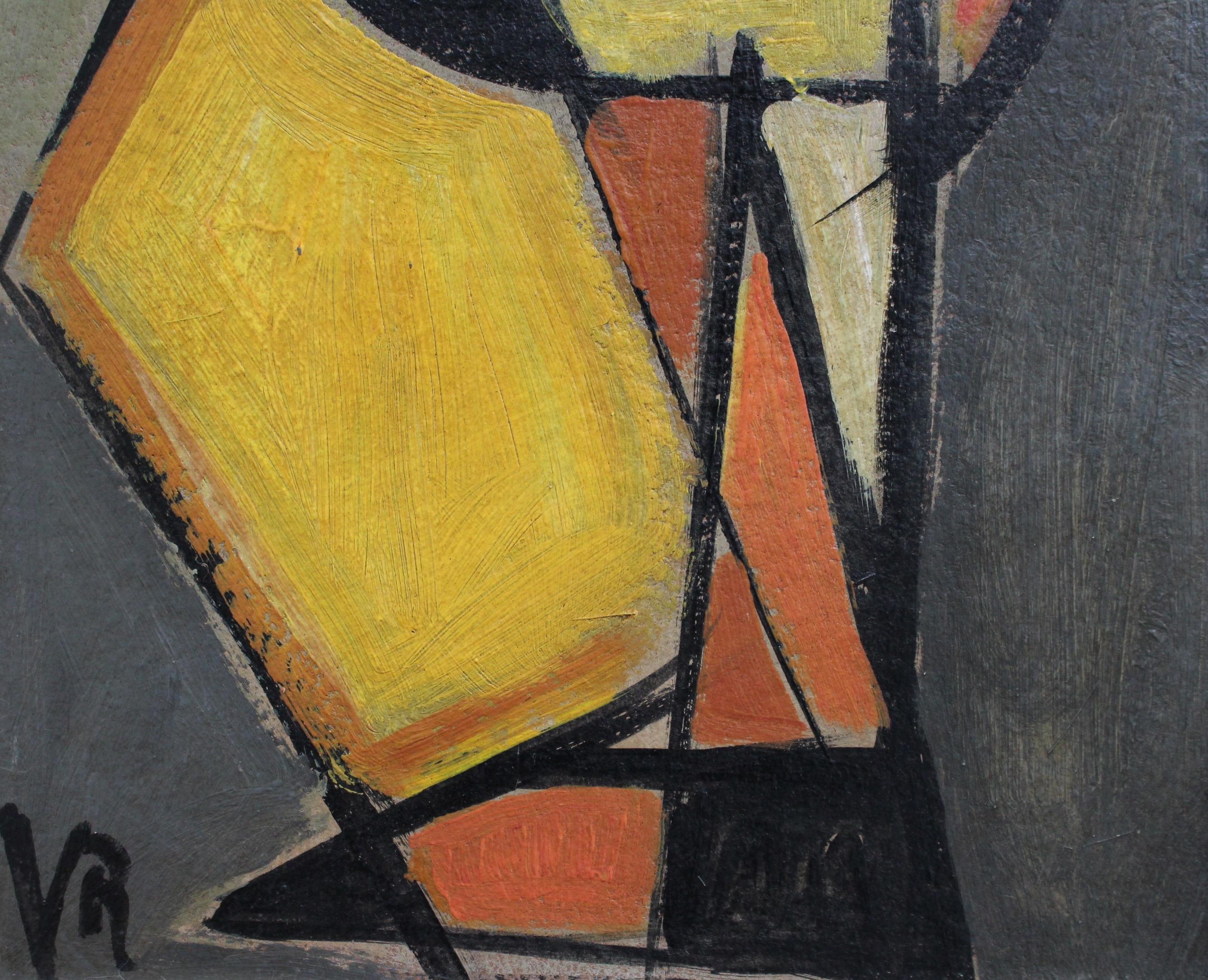 V.R., 'Pizzicato' Double Bass Player, Cubist - Abstract Oil Painting 1940s - 50s 4