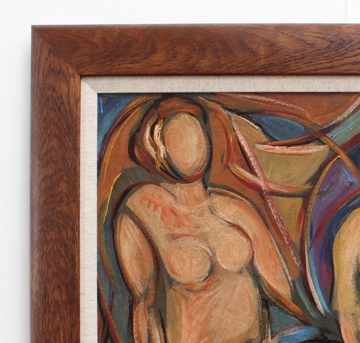 'Nudes in Repose' by STM, Mid-Century Modern Cubist Portrait Painting, Berlin 6