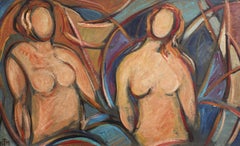 'Nudes in Repose' by STM, Mid-Century Modern Cubist Portrait Painting, Berlin