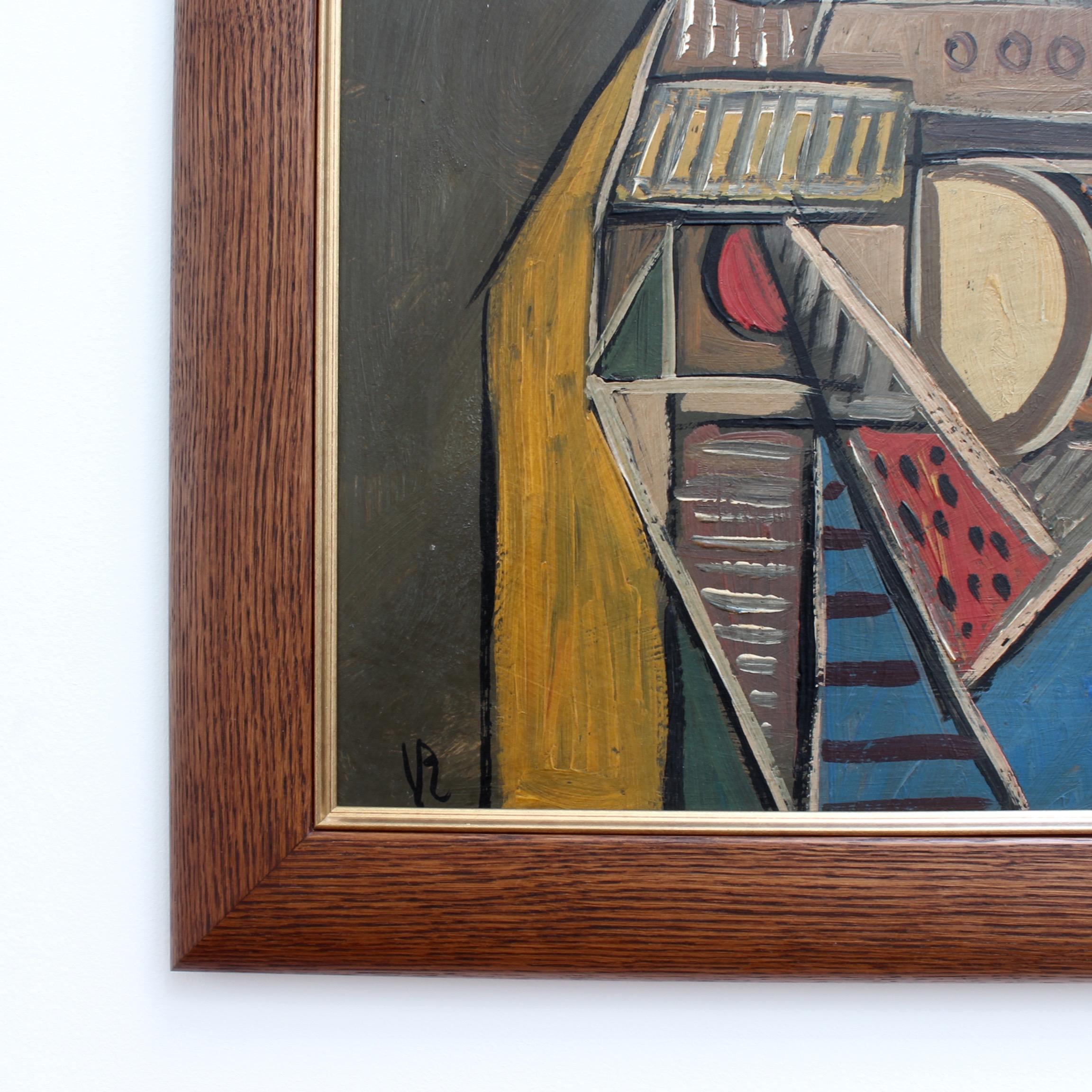 'Cubist Instrumentalist' by V.R., Mid-Century Abstract Oil Painting, Berlin 2