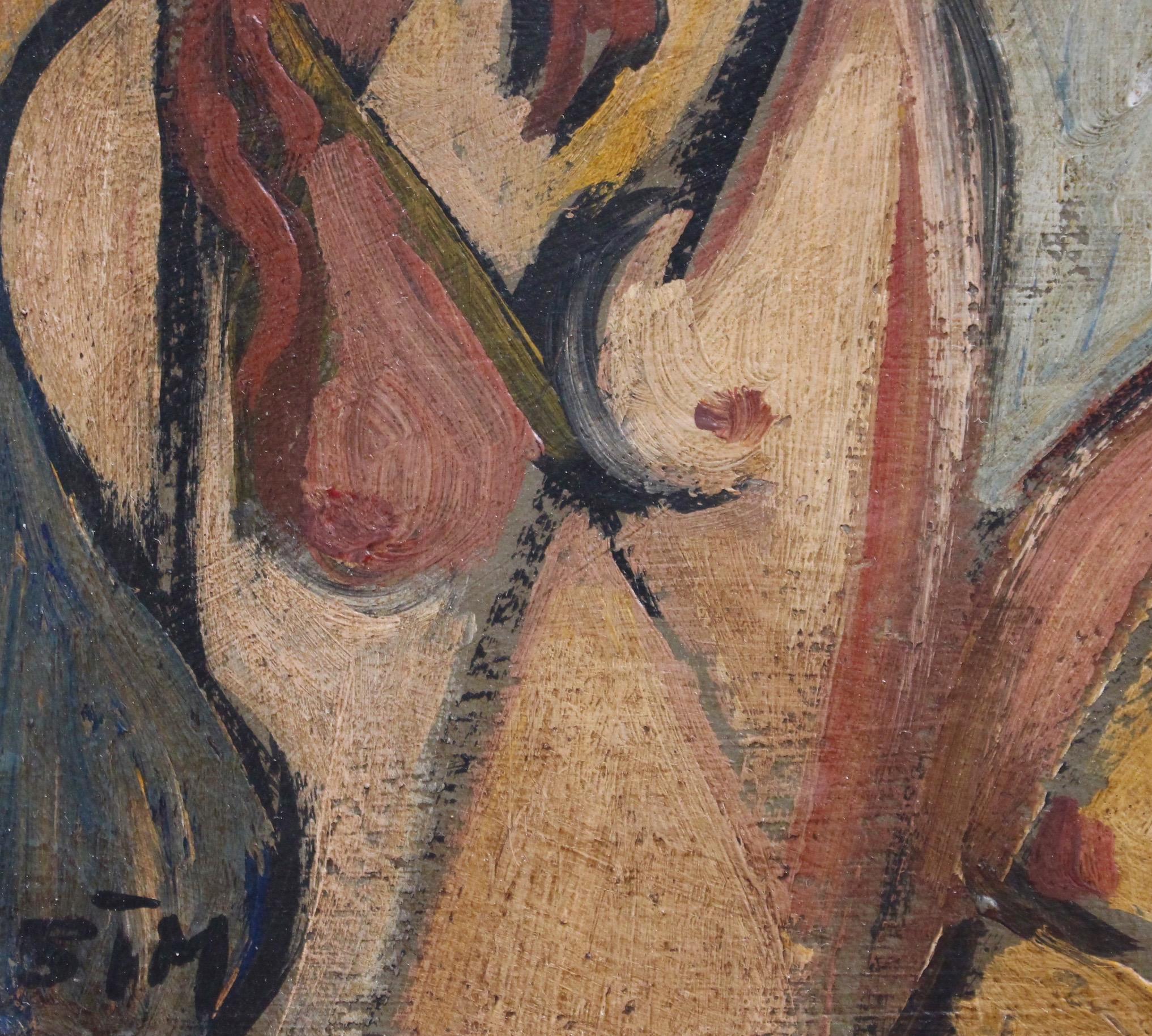 'Portrait of Man and Woman' by STM, Mid-Century Modern Cubist Nude Oil Painting 8