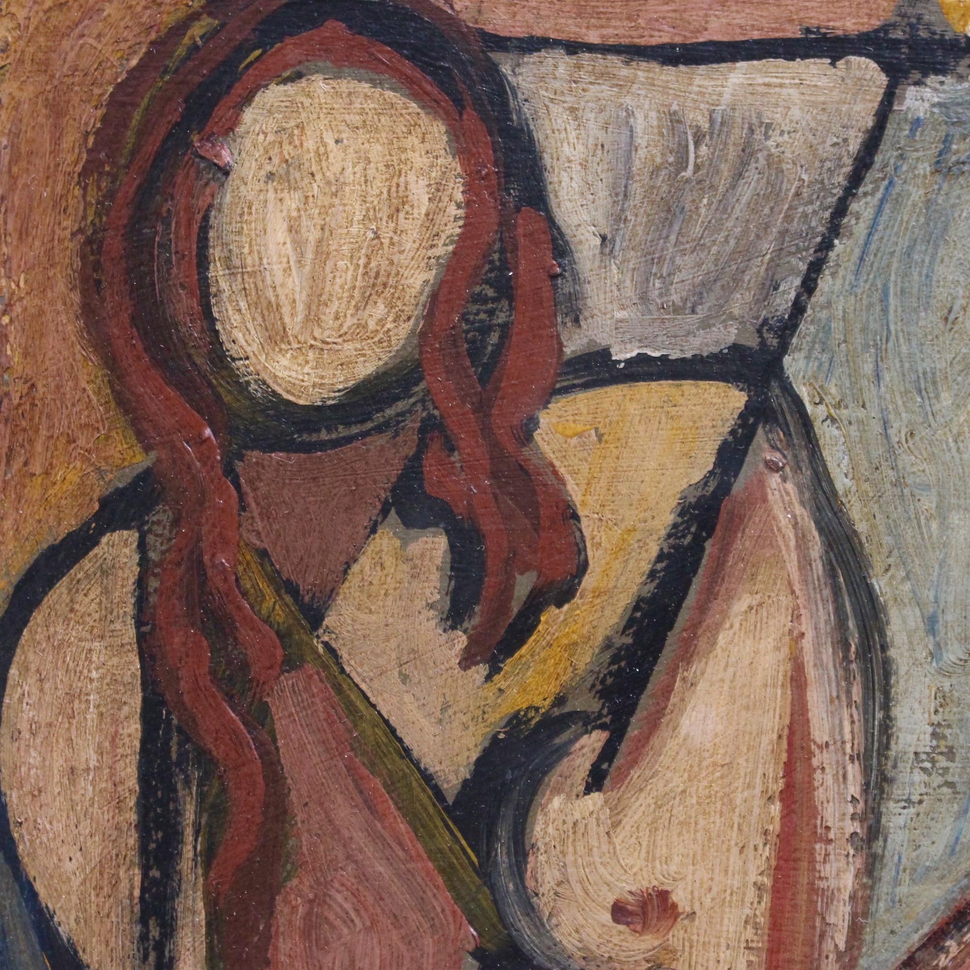 'Portrait of Man and Woman' by STM, Mid-Century Modern Cubist Nude Oil Painting 3