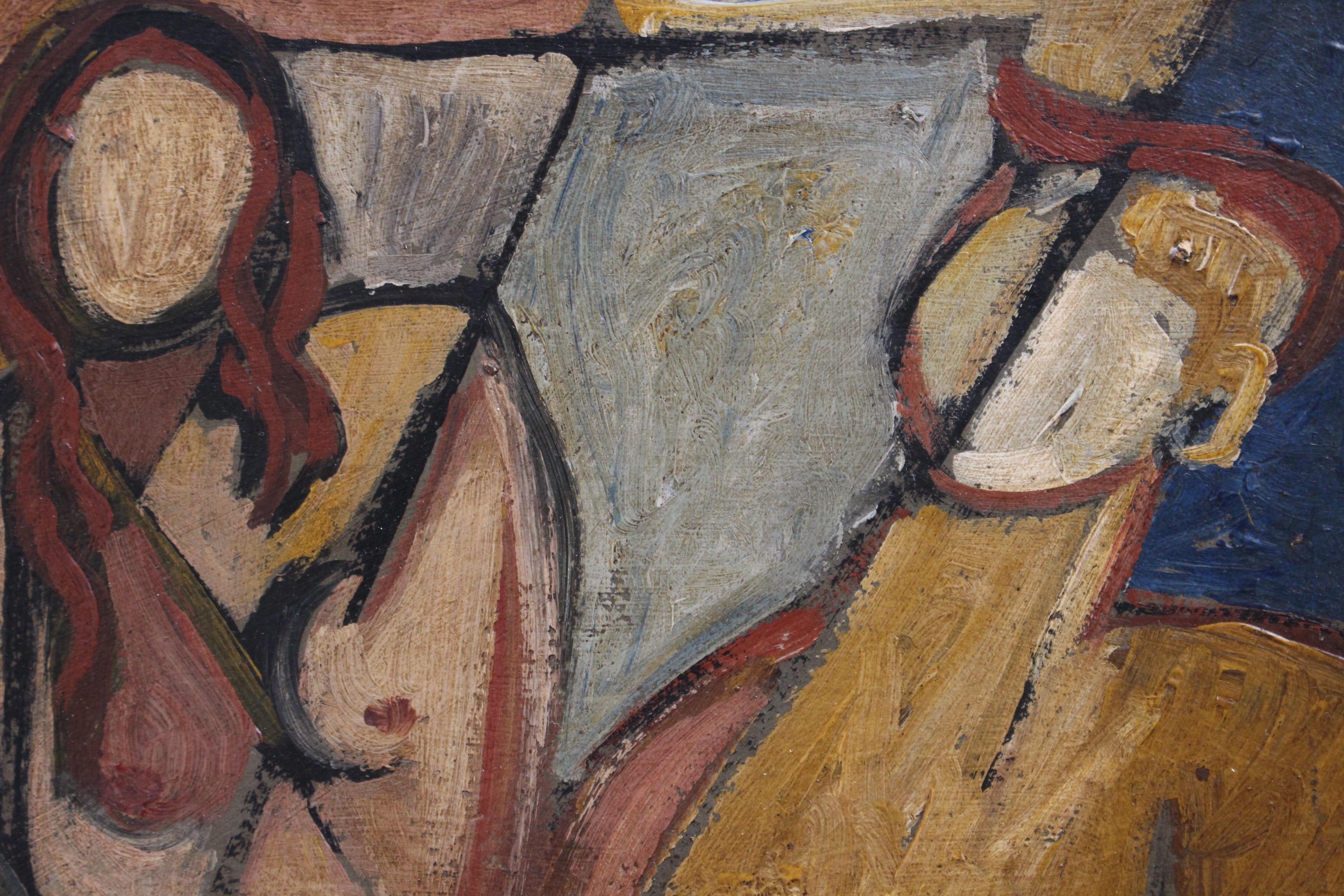 'Portrait of Man and Woman' by STM, Mid-Century Modern Cubist Nude Oil Painting 6