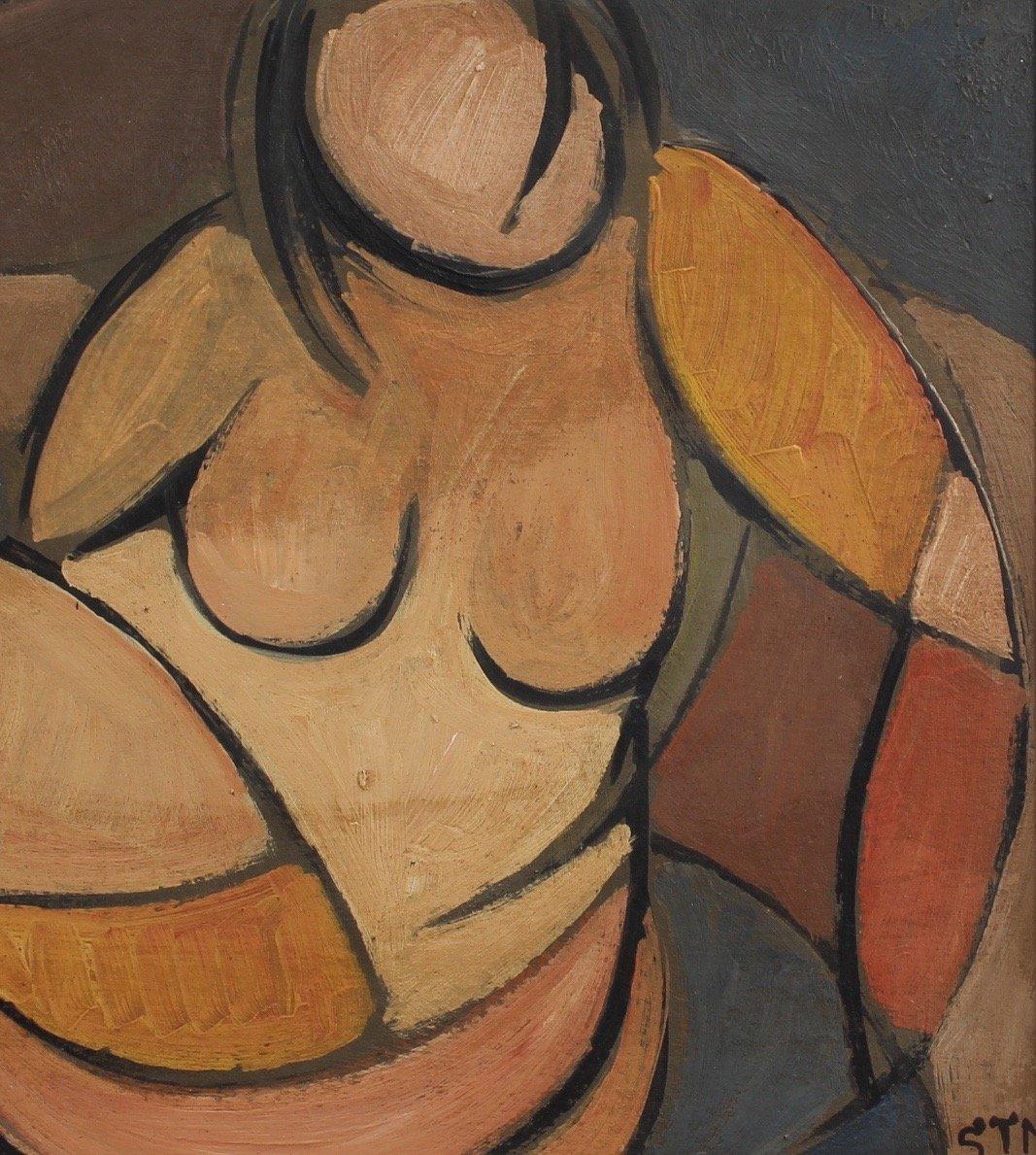 'Portrait of Reclining Woman' by STM, Modern Cubist Nude Oil Painting, Berlin 5